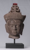 Ancien Banteay Srei Style Pierre Montage Khmer Vishnu Tête - 56cm/22 &quot; - £3,308.86 GBP