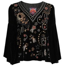 RARE! Johnny Was Sz M Callisto Velvet Silk Top Embroidered Shirt Bell Sl... - $197.99