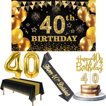 40Th Birthday Decorations Men Women with 40Th Birthday Banner, Black and Gold Ta - £28.41 GBP
