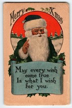 Santa Claus Christmas Postcard Dark Suit May Every Wish Come True 1913 Vintage - £13.59 GBP
