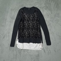 Simply Vera Womens Shirt Sweater Top Size XS Black White Lace Overlay Layered - £22.08 GBP