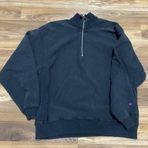Vintage Champion 1/4 Zip Pullover Black Sweatshirt Size XL ? 80s 90s - £20.90 GBP