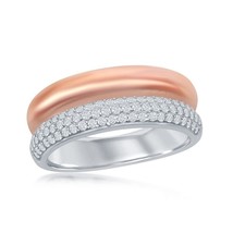 Sterling Silver Two-Tone Micro Pave Rose Gold Plated Double Band Ring - £54.67 GBP