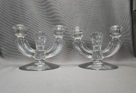 Vintage Tiffin Franciscan Etched Crystal Candelabra Double Candlestick Holders - £43.12 GBP