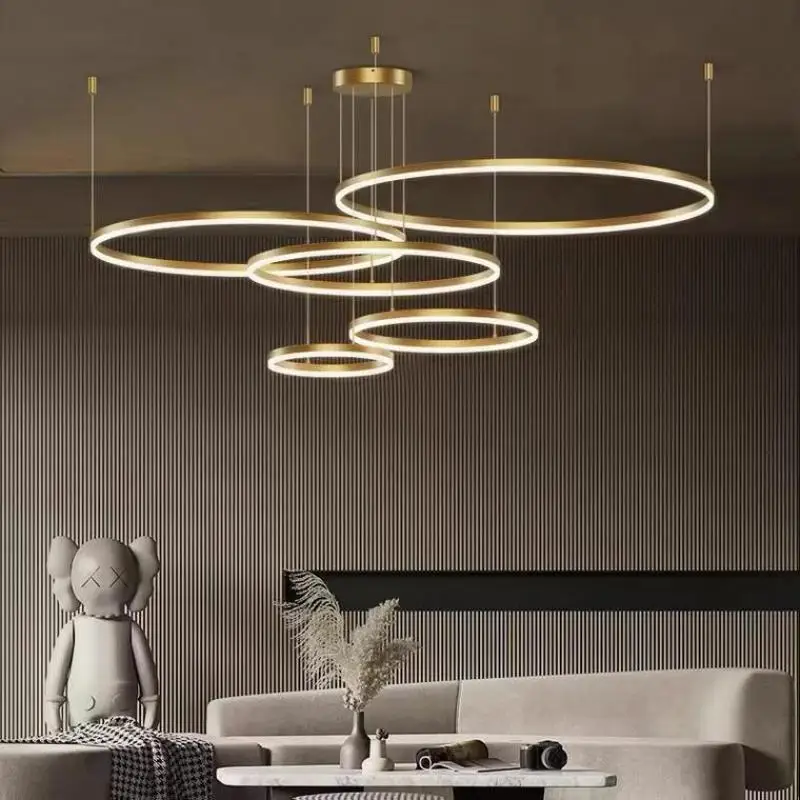 2024 Minimalist Modern Led Chandelier Home Lighting Brushed Rings Ceiling - $113.76+