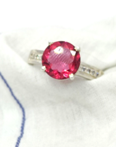 Natural 5Ct Round Cut Red Ruby Ring 925 Sterling Silver anniversary ring - £51.83 GBP