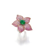 Tsavorite Garnet and Pink Sapphires Flower Ring in 18k Two-Tone Gold sz ... - $19,372.94 CAD