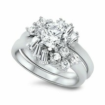 925 Sterlingsilber Verlobungsring Ehering Set Rund Klar Diamant - £58.82 GBP