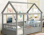 Wood Montessori Floor Bed Twin Size, Twin Floor Bed With Fence And Door,... - $420.99