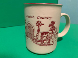 Vintage AMISH COUNTRY Etched Image &amp; Description Ceramic Souvenir Coffee Mug - £2.35 GBP