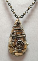 Twist Beige Mosaic Pendant Polymer Reversible Handcrafted Gray Bead Neck... - £76.84 GBP