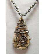 Twist Beige Mosaic Pendant Polymer Reversible Handcrafted Gray Bead Neck... - £76.74 GBP