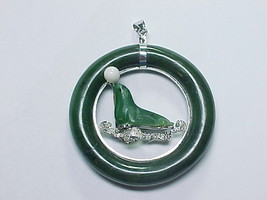 SEAL PENDANT in Genuine Deep GREEN JADE and STERLING SILVER - 2.25 inche... - £298.67 GBP