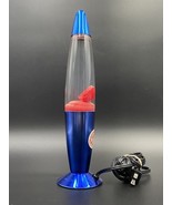 Vintage Pliable Art Lamp 13&quot; High Metallic Blue Base &amp; Cap w/Red Lava 20... - $32.57 CAD