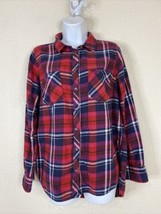 Merona Womens Size L Red Plaid Button Up Shirt Long Sleeve Pockets - £4.28 GBP