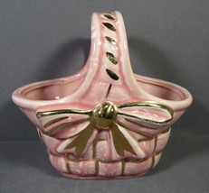 Shafer Pottery Pink Basket Bow Vase-Planter VINTAGE &quot;23K Gold Guarantee&quot;. - £12.60 GBP