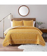 Boho Style Yellow Queen Quilt Set With Tassle, Soft And Lightweight Beds... - £61.75 GBP