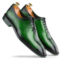 Men Green Burnished Brogue Toe Lace Up Oxford Genuine Real Leather Shoes US 7-16 - £108.40 GBP