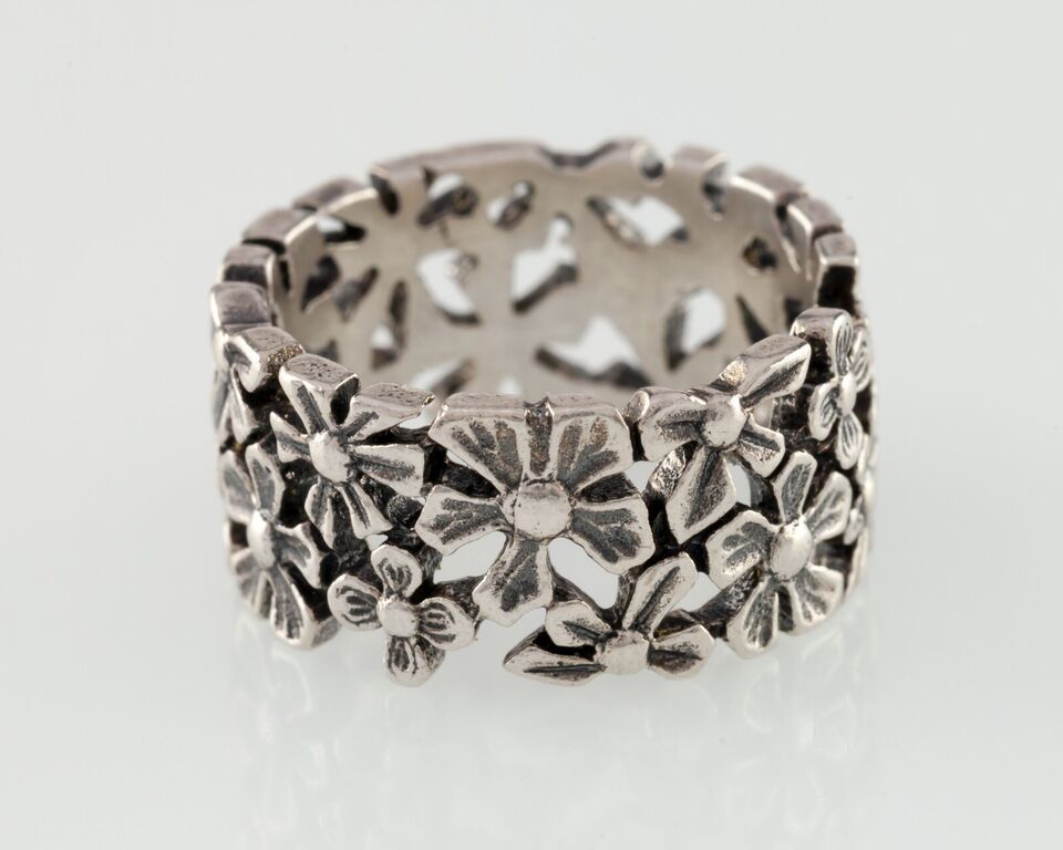 James Avery Multi Flower Sterling Silver Wide Band Ring 9 mm - $475.20