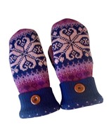Warm Woolen Mittens Handmade Purple Navy Blue Fleece Lined Adult New One... - $636.70 MXN