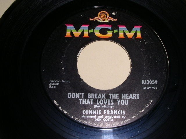 Connie Francis Don&#39;t Break The Heart Drop It Joe 45 Rpm Record MGM 13059... - $14.99