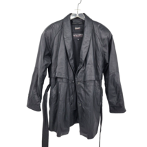 Wilson&#39;s Mens Black Leather Coat Size Medium Vented Belt Snaps Removable Lining - £65.17 GBP