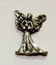 Angel Folded Hands Lapel Pin Strength &amp; Perseverance 1&quot; Silver Tone Religious  - £11.98 GBP