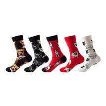 Anysox 5 Pairs One Size 5-11 Mixed Color Set Christmas Socks Cotton Dog Art - £23.52 GBP