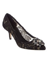 Dolce &amp; Gabbana Belluci Taormina Black Lace Jeweled Pumps Italy 37.5 - $282.15