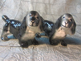 1950&#39;s Smiling Miniature Black and White Dogs Porcelain Dog Figurines - £19.66 GBP