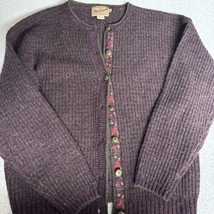 Vintage 90s Woolrich Sweater Women Size Medium Eggplant Wool Cardigan Button Up - £23.21 GBP