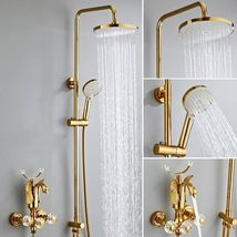 Bathroom Shower Faucet Set Gold Swan Rainfall Shower Mixer Style 2 - £1,366.84 GBP