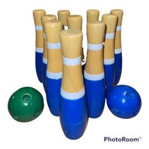 Wooden Lawn Bowling Set 10 Pins 2 Balls Hey Play Outdoor Game Family Fun - £19.82 GBP