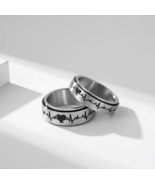 Unisex Stainless Steel 6/8mm Engraved Heartbeat Rotation Lovers Ring - $25.79 CAD