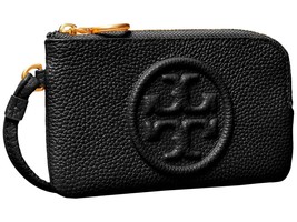 Tory Burch Perry Bombe Leather Top Zip Card Case Key Fob Wristlet ~NWT~ Black - £101.29 GBP