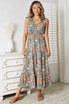 Double Take Floral V-Neck Tiered Sleeveless Dress - £27.42 GBP