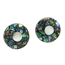 Appealing Mosaic Abalone Shell Inlay Post Button Stud Earrings - £9.53 GBP