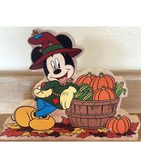 Disney Mickey Mouse Fall Harvest Wood Decor Scarecrow Hat Halloween 8x 6.25 - $8.97