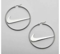 Nike Swoosh Silver - Plated Metal Hoops Clasp Earrings, Pair, For Women ... - $14.80