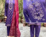 Pakistani Purple &amp; Maroon Red straight style Shirt 3-PCS banarsi Lawn Dr... - $78.21