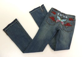 People for Peace Blue Denim Jeans Studded Embroidered Flare Womens  Waist 26 - £37.75 GBP