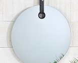 Round Borderless Mirror with Faux Leather Strap Metal Hanger 14&quot; Diamete... - £42.52 GBP
