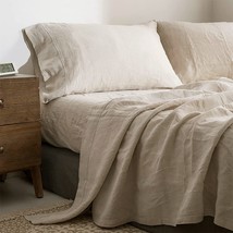 100% Linen Sheet Set With Embroidery Washed - 4 Pieces (1 Flat Sheet &amp; 1 Fitted  - £180.85 GBP