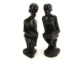 Set of 2 Carved Ebony Statuette Figurines, African Tribal Women, One With Baby - £47.10 GBP