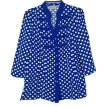 Cathy Che Womens Size M Blouse Button Front 3/4 Sleeve Blue White Polka Dot - $17.97