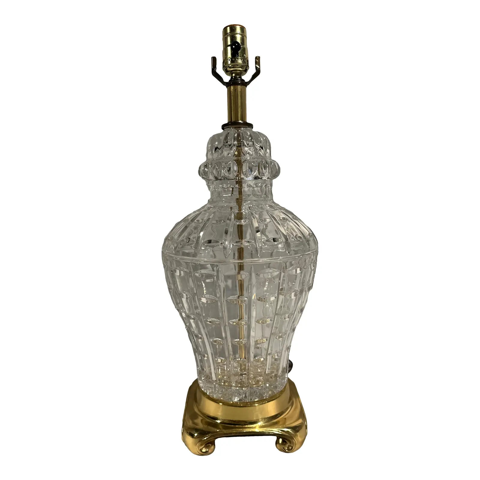 Vintage Ethan Allen Heavy Cut Crystal Lamp,  Chinoiserie Brass Base Tabl... - £770.32 GBP