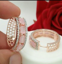 Bollywood Style Indian Rose Gold Plated Earrings Bridal Pink Bali Jewelry Set - £30.32 GBP