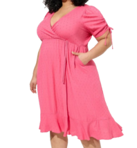 Torrid Plus Size 3X Pink Clip Dot Low Cut Surplice Faux Wrap Midi Dress, Pockets - £21.62 GBP