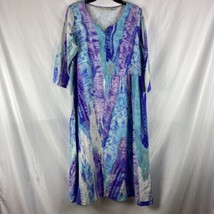 Soft Suroundings Woman Dress M Shirtwaist Pullover Blue Purple Long Pocket - £29.91 GBP