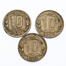 1937,1939 &amp; 1940 Russia 10 Copechi (Extra Sottile,XF Condizioni) 3 Monet... - £41.19 GBP